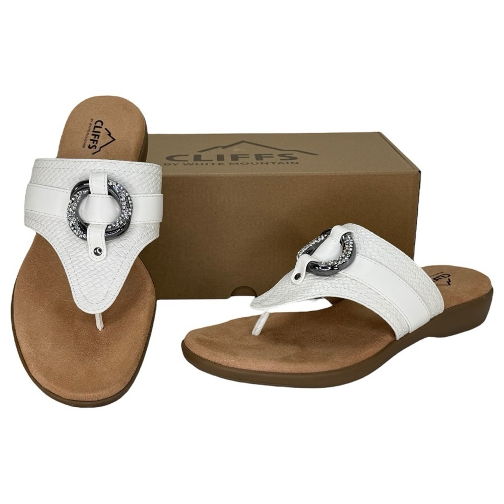 Cliffs by White Mountain Benedict White Womens Thong Sandals Size 9.5M